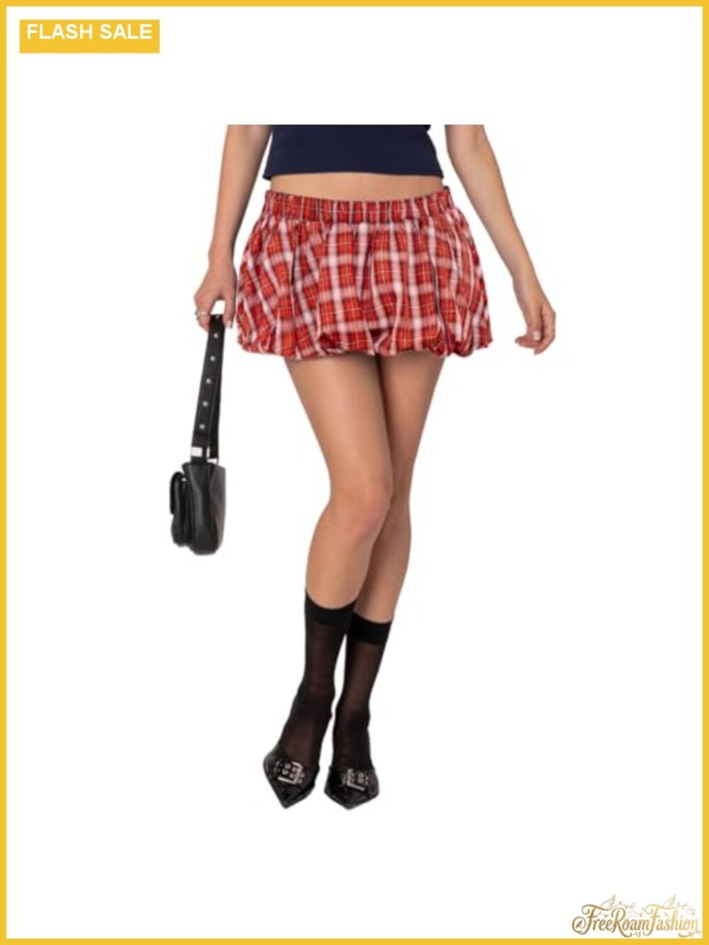 Women's Plaid Bubble Hem Mini Skort Low Rise A-Line Polyester Puffy Skirt